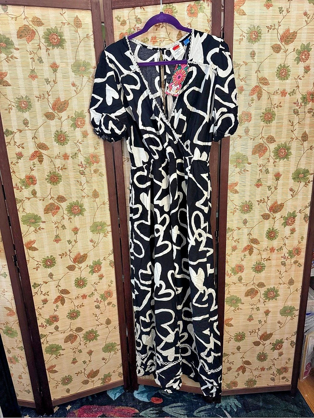 Farm Rio Sinead Hearts Jumpsuit Black & White Size Medium
